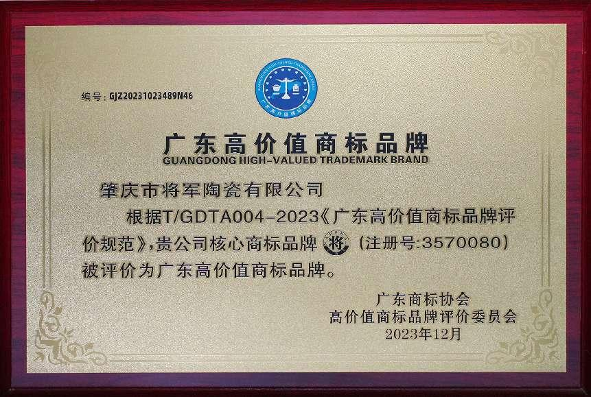 再啟新二十年征程，大將軍瓷磚獲評“廣東高價值商標品牌”(圖3)