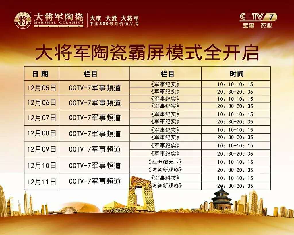 奔跑吧12月，大將軍陶瓷央視廣告為您吶喊助威
(圖1)
