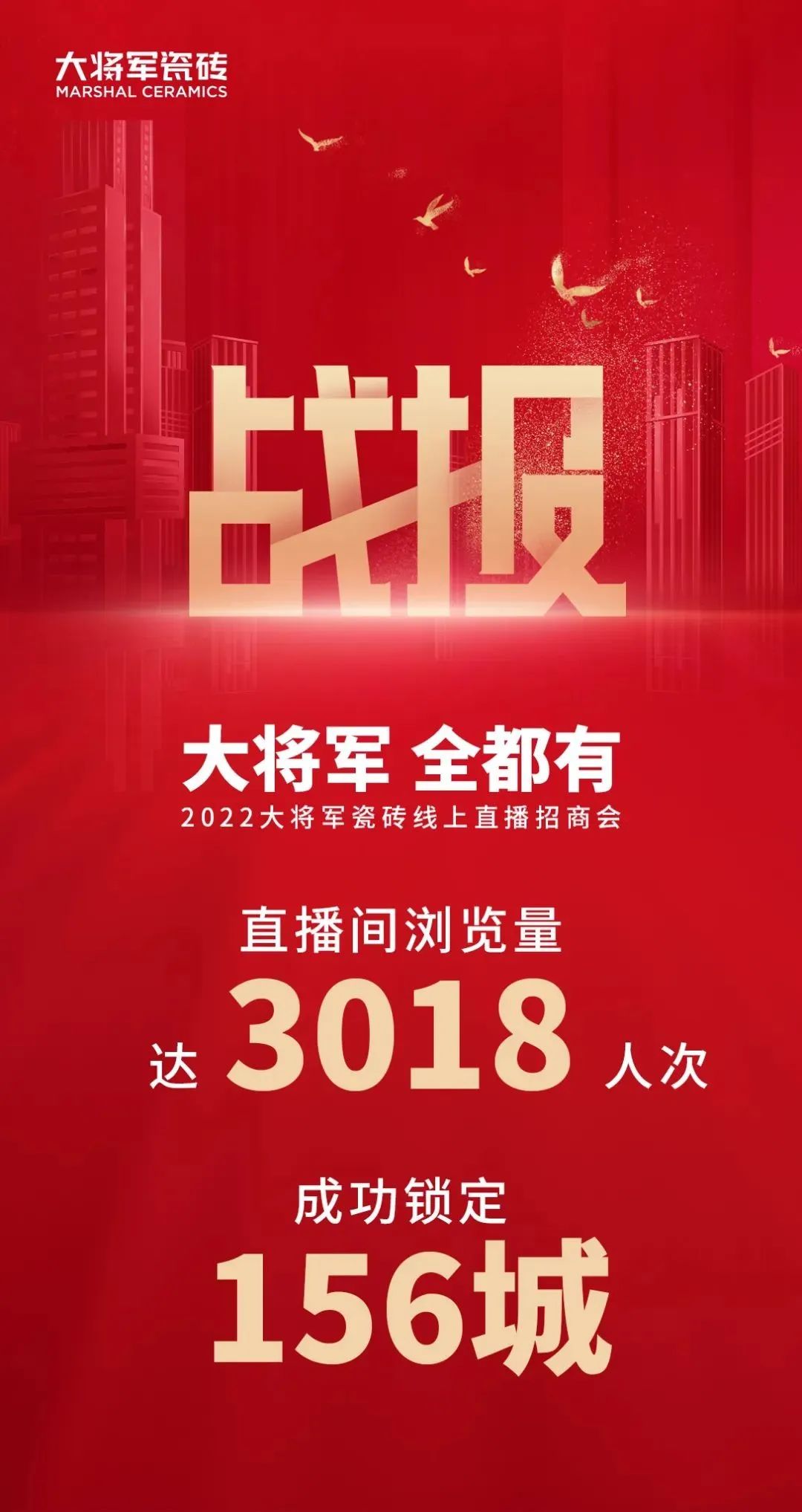 2小時，156城！大將軍瓷磚2022首場直播招商峰會圓滿收官！(圖2)